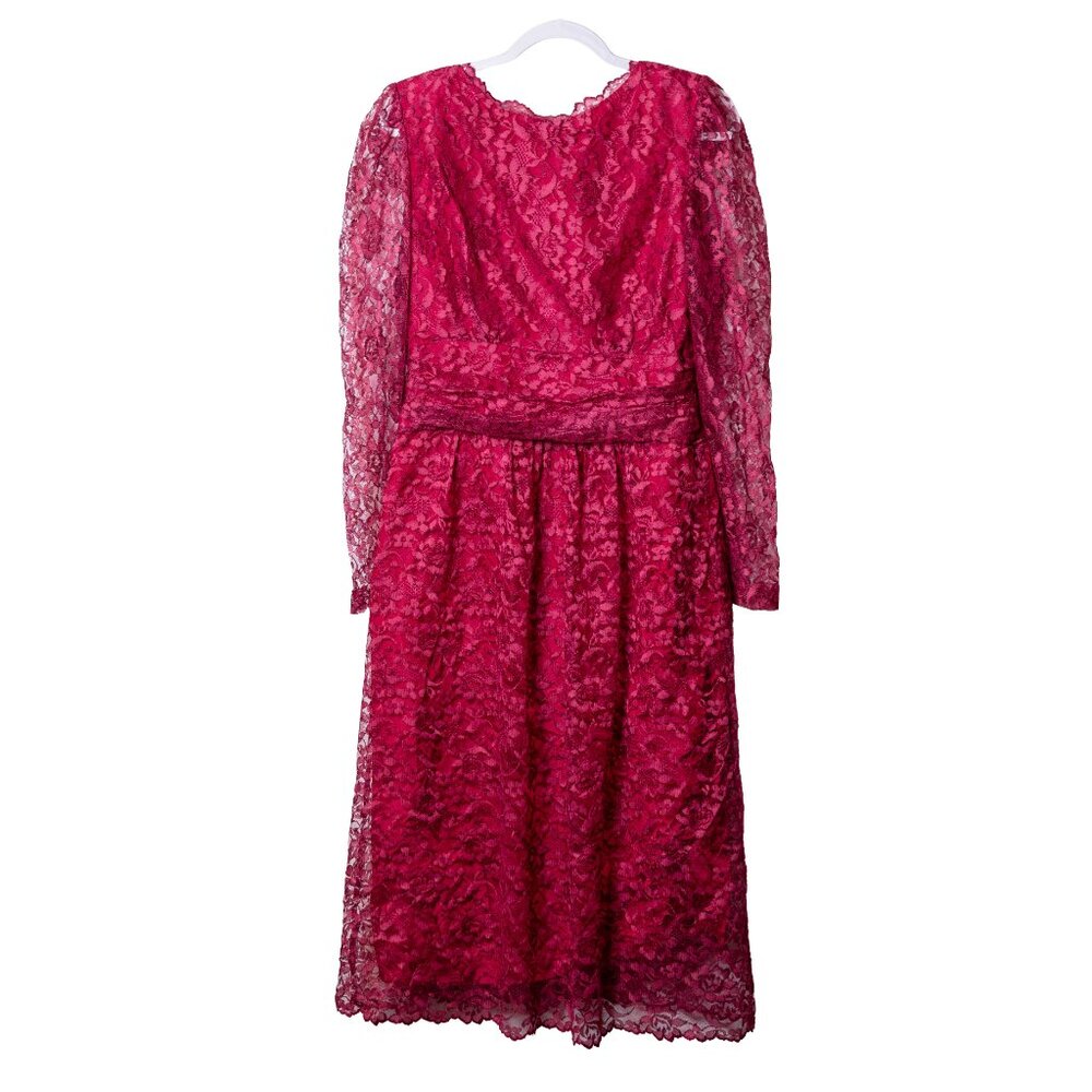 Vintage 80s Wine Red Lace Button Back Bridesmaid Dress - Read for Size